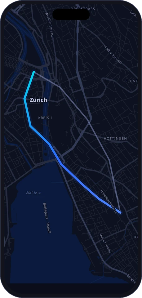 Gruppenroute auf der Nachtkarte